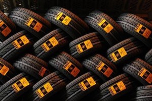 New car tyres are seen inside the Clairoix Continental tyre factory