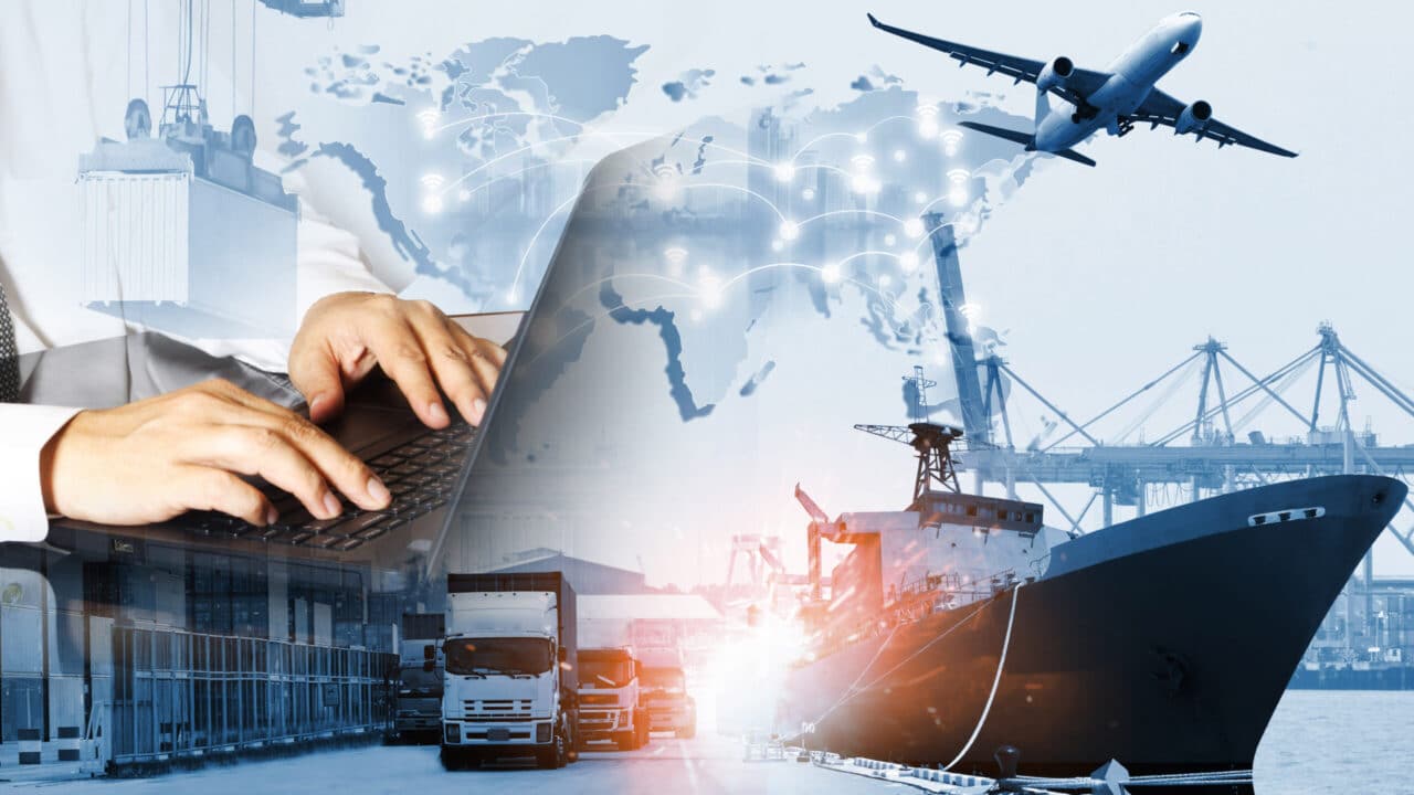 The world logistics background or transportation Industry or shipping business, Container Cargo shipment , truck delivery, airplane , import export Concept